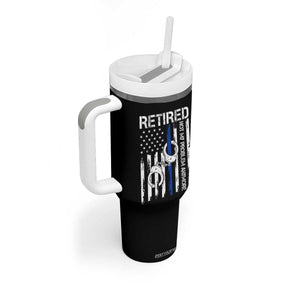 Police Retirement Tumbler With Handle Retired Not My Problem Anymore Handcuffs US Flag Retired Police Graphic