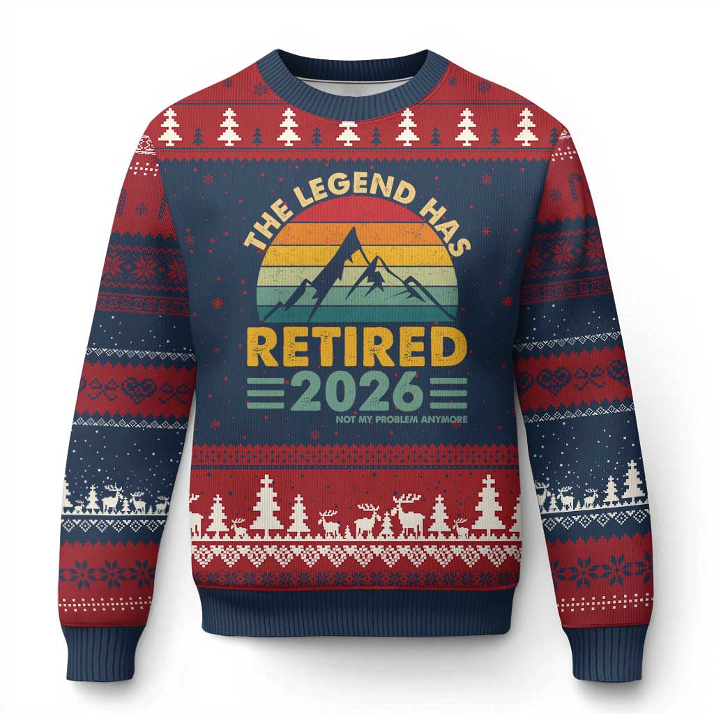 Retired 2026 Not My Problem Anymore Ugly Christmas Sweater Vintage Retirement Gift TS10 Navy Red Print Your Wear
