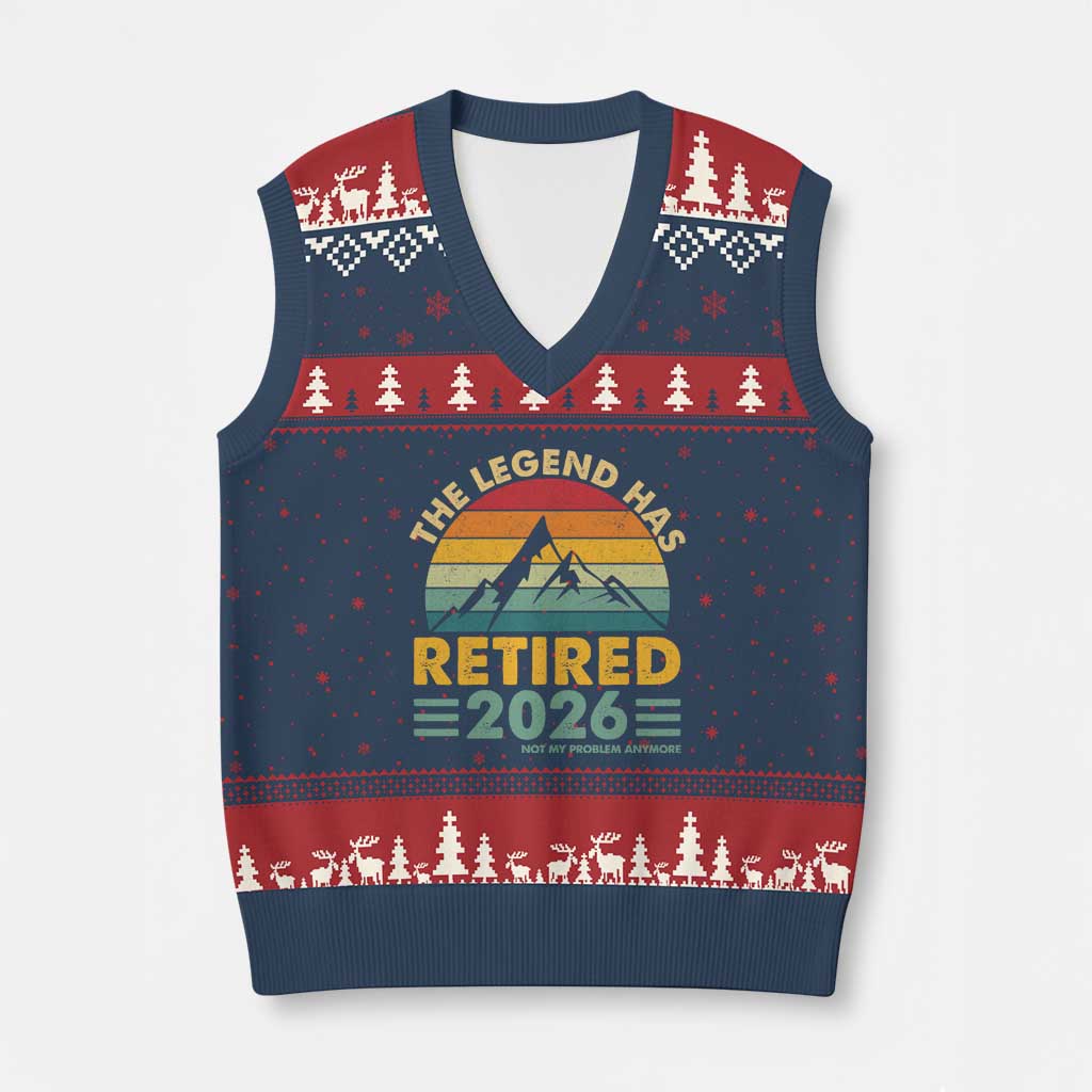 Retired 2026 Not My Problem Anymore V-Neck Knit Sweater Vest Vintage Retirement Gift TS10 Navy Red Print Your Wear