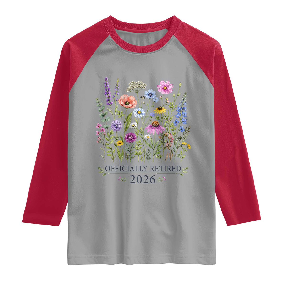 Officially Retired 2026 Wildflowers Botanical Floral Graphic Raglan Shirt TS10 Sport Gray Red Print Your Wear