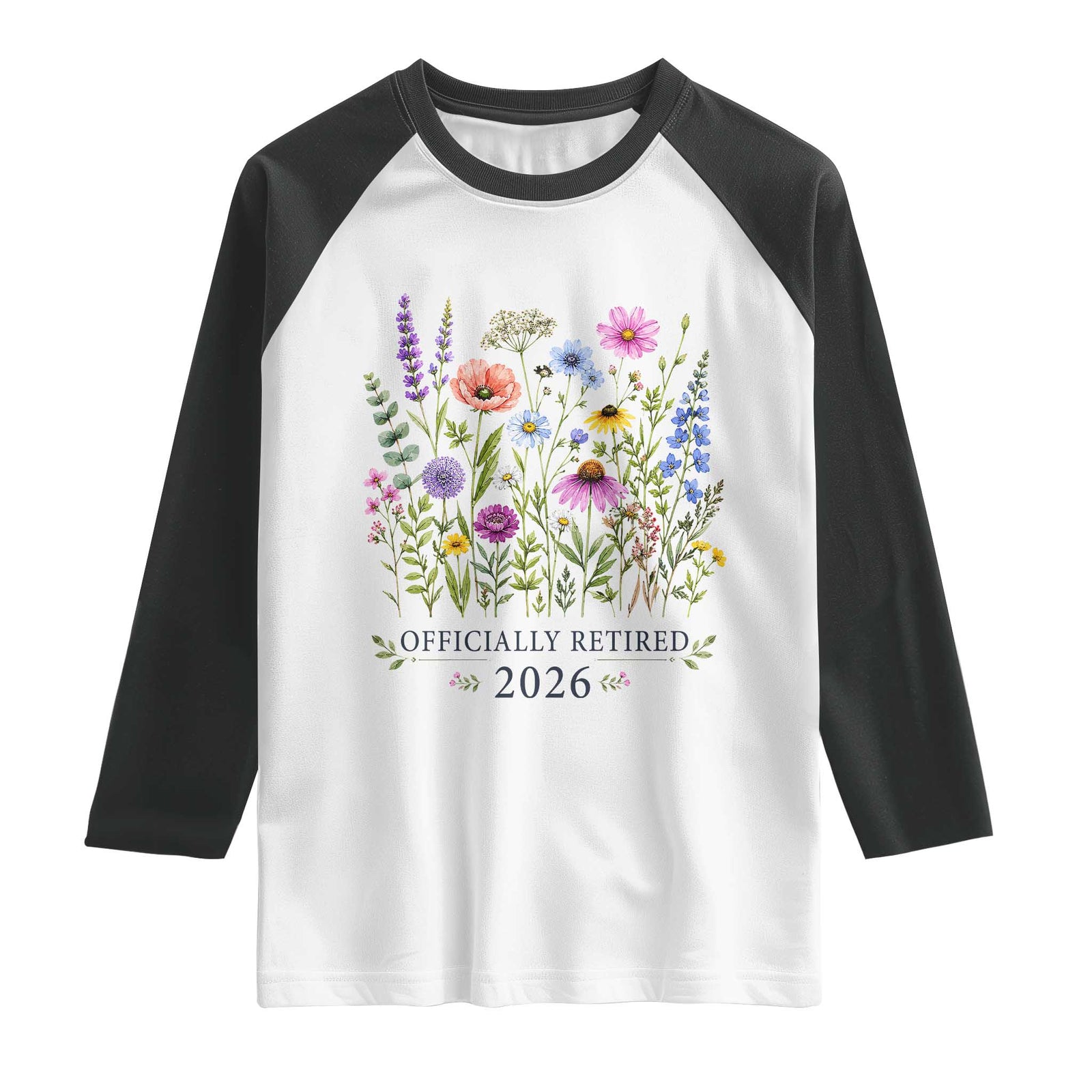 Officially Retired 2026 Wildflowers Botanical Floral Graphic Raglan Shirt TS10 White Black Print Your Wear