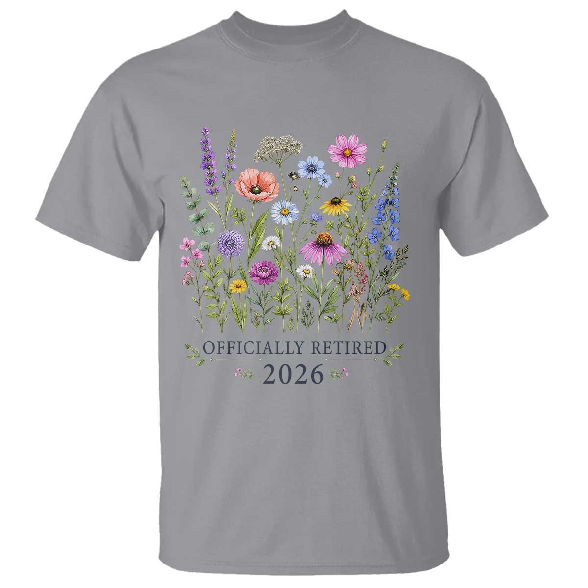 Officially Retired 2026 Wildflowers Botanical Floral Graphic T Shirt TS10 Sport Gray Print Your Wear