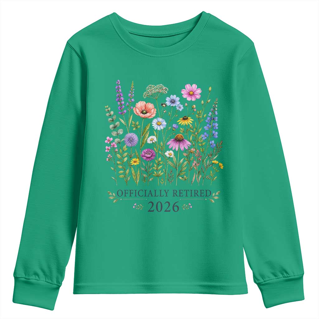 Officially Retired 2026 Wildflowers Botanical Floral Graphic Youth Sweatshirt TS10 Irish Green Print Your Wear