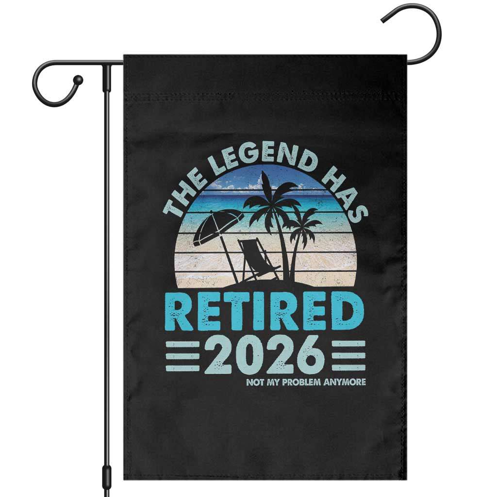 The Legend Has Retired 2026 Garden Flag Vintage Tropical Beach Sunset Graphic Ocean Vibes
