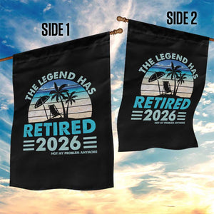 The Legend Has Retired 2026 Garden Flag Vintage Tropical Beach Sunset Graphic Ocean Vibes