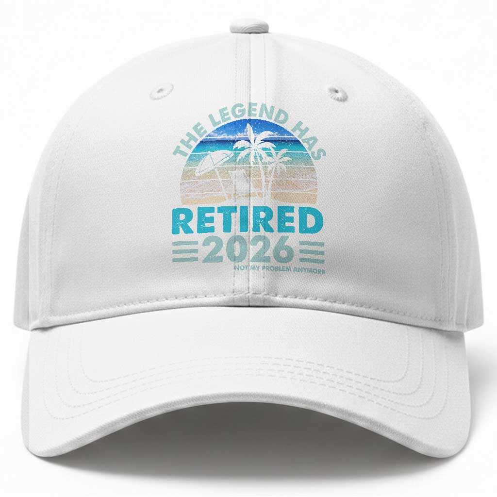The Legend Has Retired 2026 Baseball Cap Vintage Tropical Beach Sunset Graphic Ocean Vibes TS10 Print Your Wear