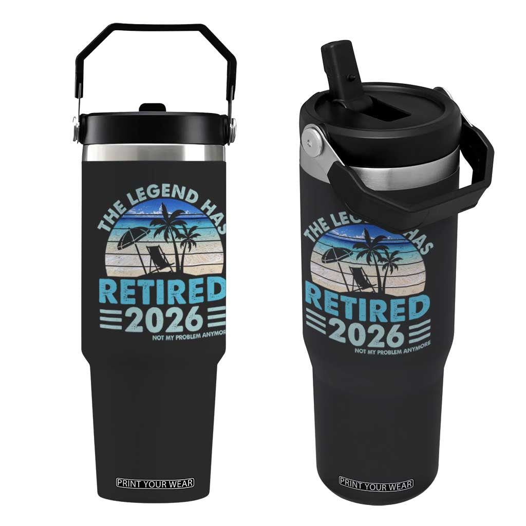 The Legend Has Retired 2026 Flip Straw Tumbler Vintage Tropical Beach Sunset Graphic Ocean Vibes