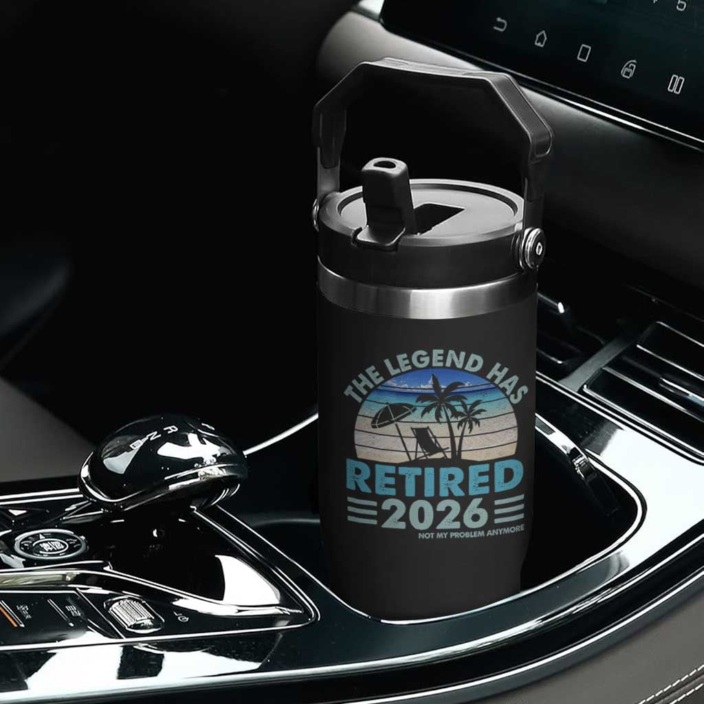 The Legend Has Retired 2026 Flip Straw Tumbler Vintage Tropical Beach Sunset Graphic Ocean Vibes