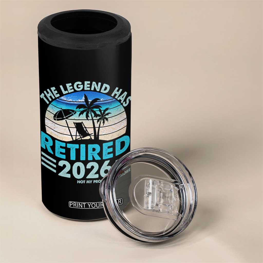 The Legend Has Retired 2026 4 in 1 Can Cooler Tumbler Vintage Tropical Beach Sunset Graphic Ocean Vibes