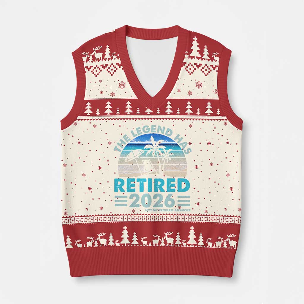 The Legend Has Retired 2026 V-Neck Knit Sweater Vest Vintage Tropical Beach Sunset Graphic Ocean Vibes TS10 Beige Red Print Your Wear