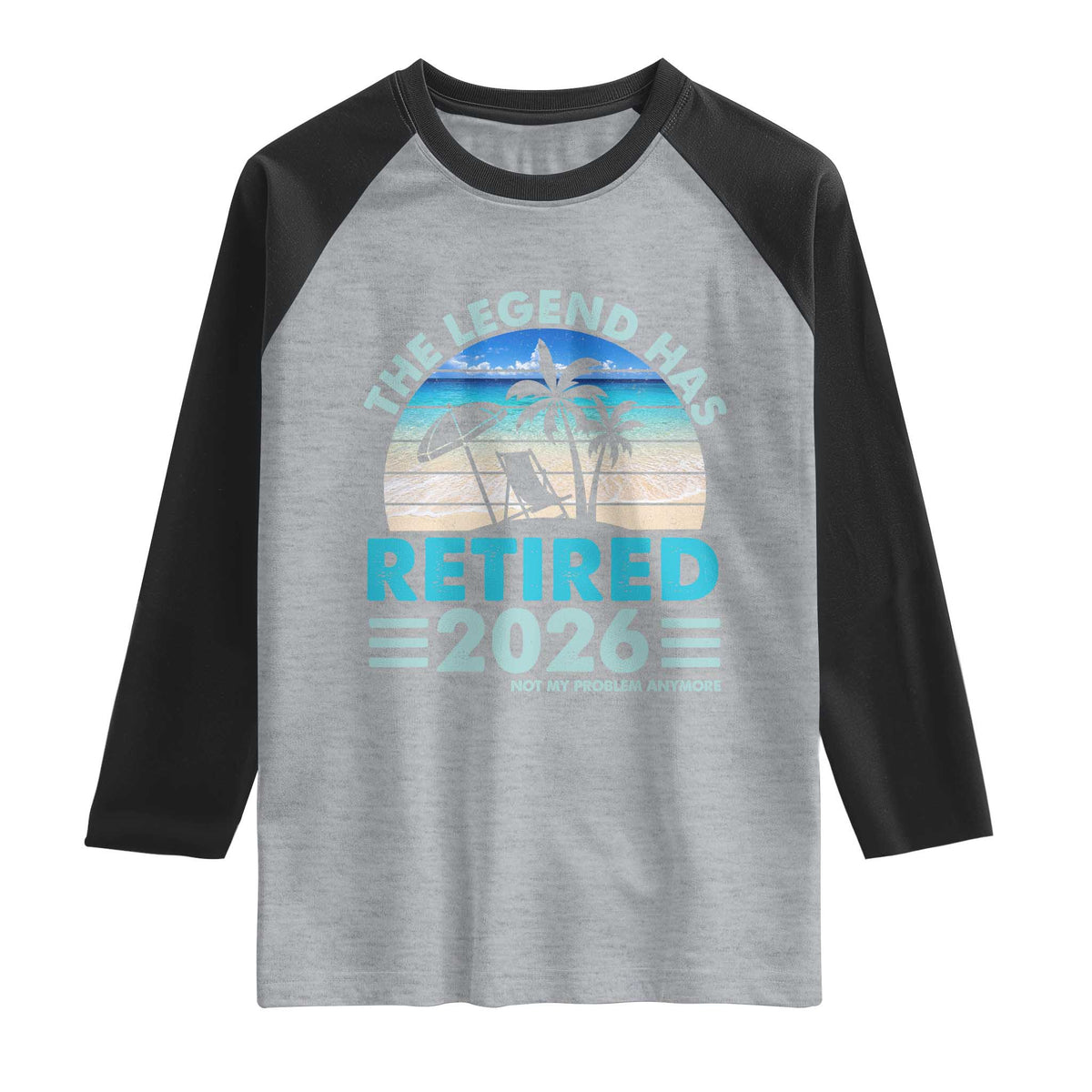 The Legend Has Retired 2026 Raglan Shirt Vintage Tropical Beach Sunset Graphic Ocean Vibes TS10 Heather Gray Black Print Your Wear