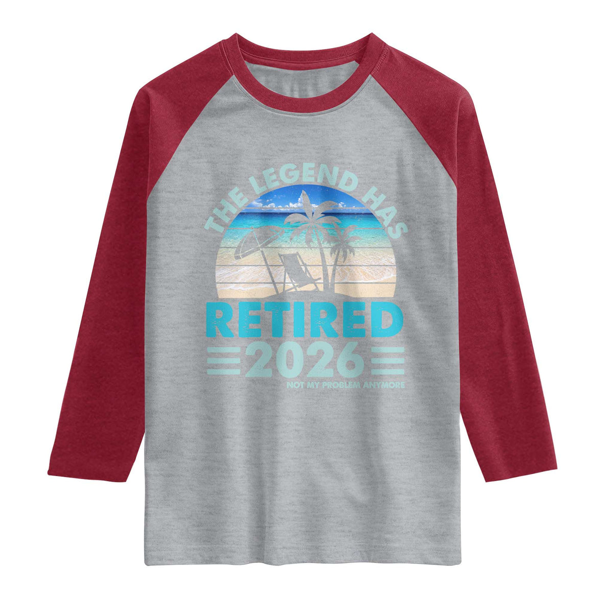 The Legend Has Retired 2026 Raglan Shirt Vintage Tropical Beach Sunset Graphic Ocean Vibes TS10 Heather Gray Heather Red Print Your Wear