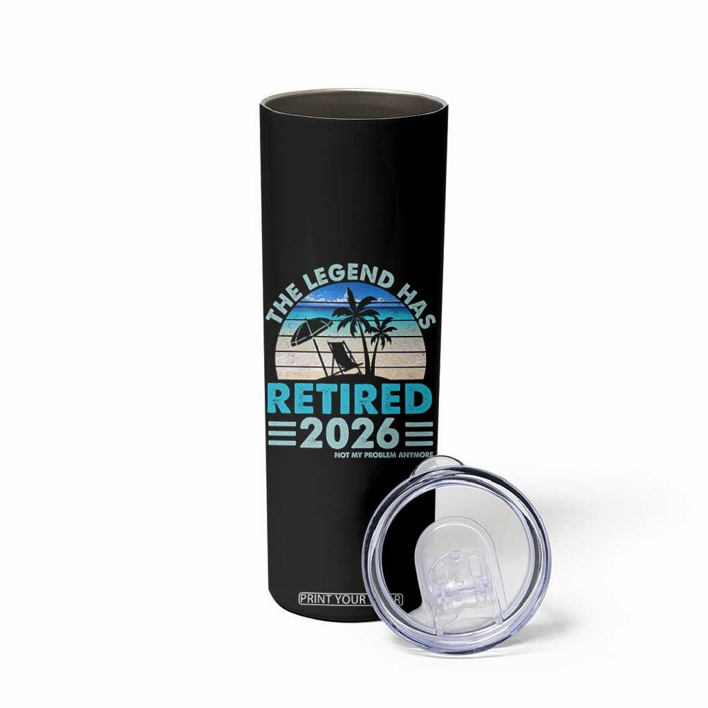 The Legend Has Retired 2026 Skinny Tumbler Vintage Tropical Beach Sunset Graphic Ocean Vibes