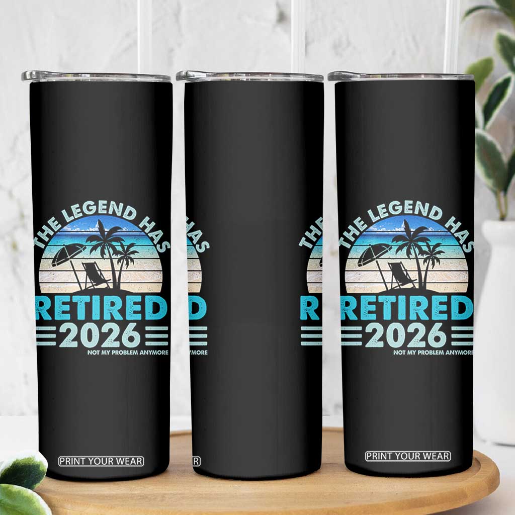 The Legend Has Retired 2026 Skinny Tumbler Vintage Tropical Beach Sunset Graphic Ocean Vibes
