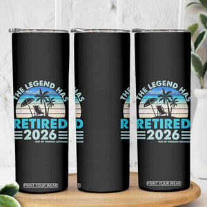 The Legend Has Retired 2026 Skinny Tumbler Vintage Tropical Beach Sunset Graphic Ocean Vibes