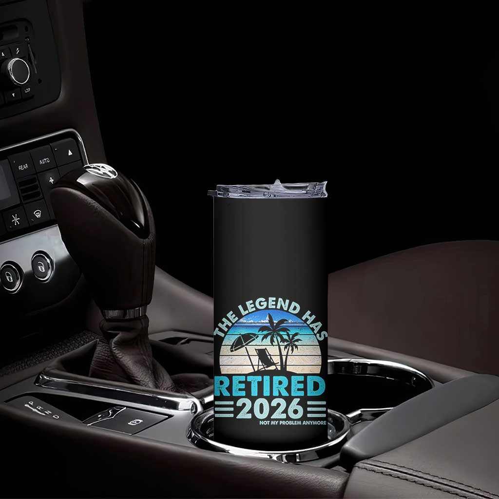 The Legend Has Retired 2026 Skinny Tumbler Vintage Tropical Beach Sunset Graphic Ocean Vibes