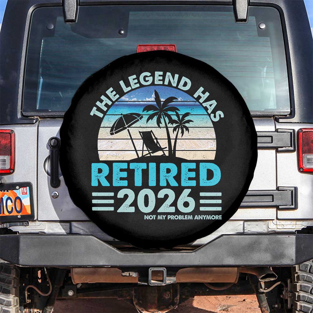 The Legend Has Retired 2026 Spare Tire Cover Vintage Tropical Beach Sunset Graphic Ocean Vibes TS10 No hole Black Print Your Wear