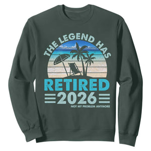 The Legend Has Retired 2026 Sweatshirt Vintage Tropical Beach Sunset Graphic Ocean Vibes TS10 Dark Forest Green Print Your Wear