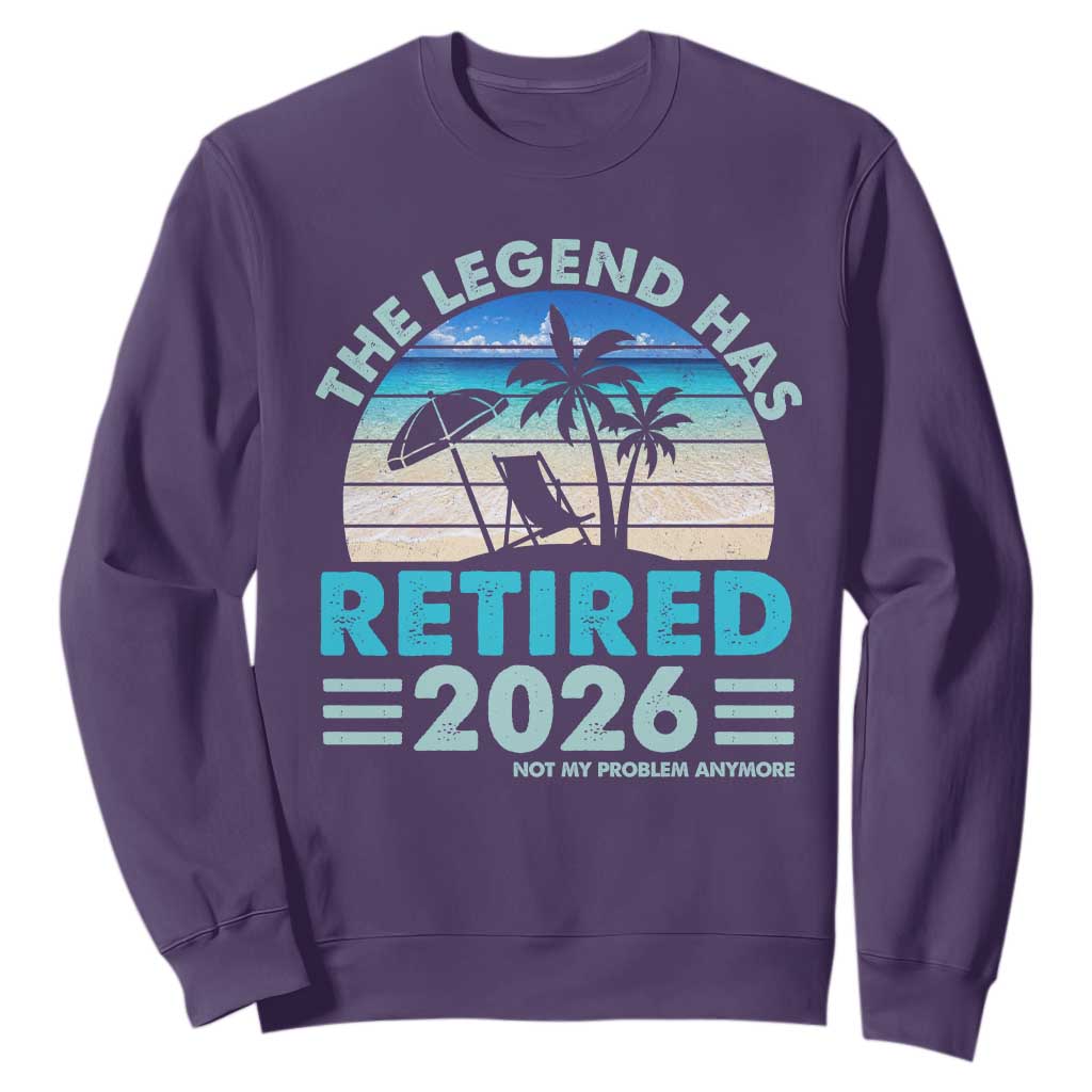 The Legend Has Retired 2026 Sweatshirt Vintage Tropical Beach Sunset Graphic Ocean Vibes TS10 Purple Print Your Wear