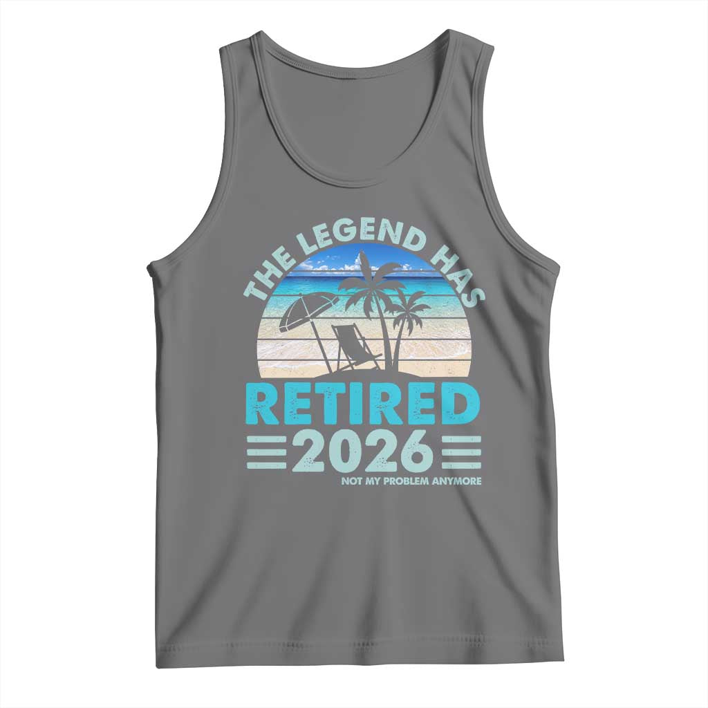 The Legend Has Retired 2026 Tank Top Vintage Tropical Beach Sunset Graphic Ocean Vibes TS10 Black Heather Print Your Wear