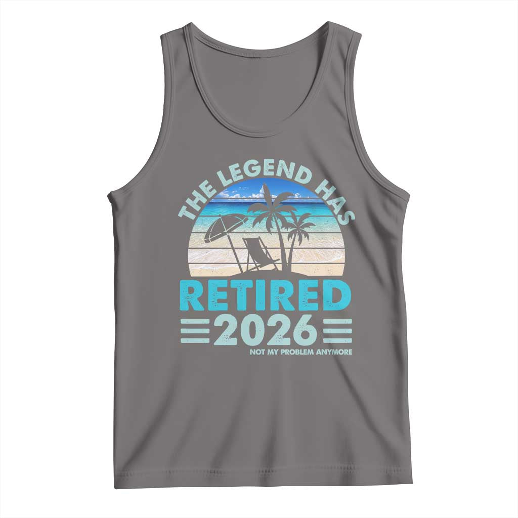 The Legend Has Retired 2026 Tank Top Vintage Tropical Beach Sunset Graphic Ocean Vibes TS10 Deep Heather Print Your Wear