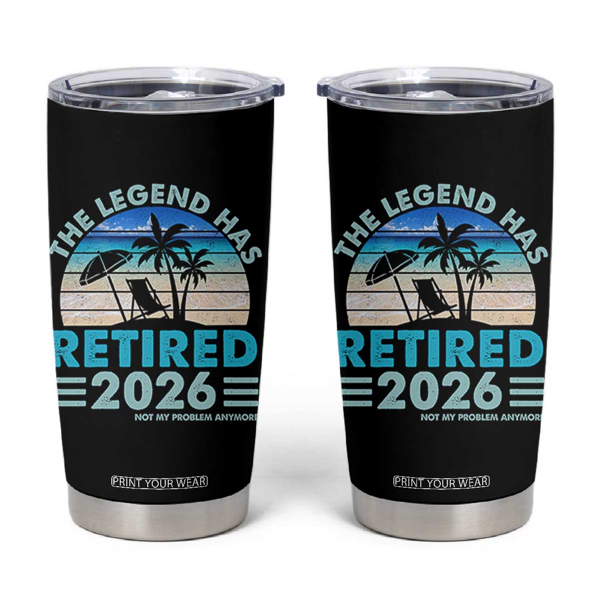 The Legend Has Retired 2026 Tumbler Cup Vintage Tropical Beach Sunset Graphic Ocean Vibes