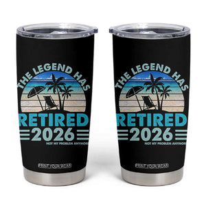 The Legend Has Retired 2026 Tumbler Cup Vintage Tropical Beach Sunset Graphic Ocean Vibes