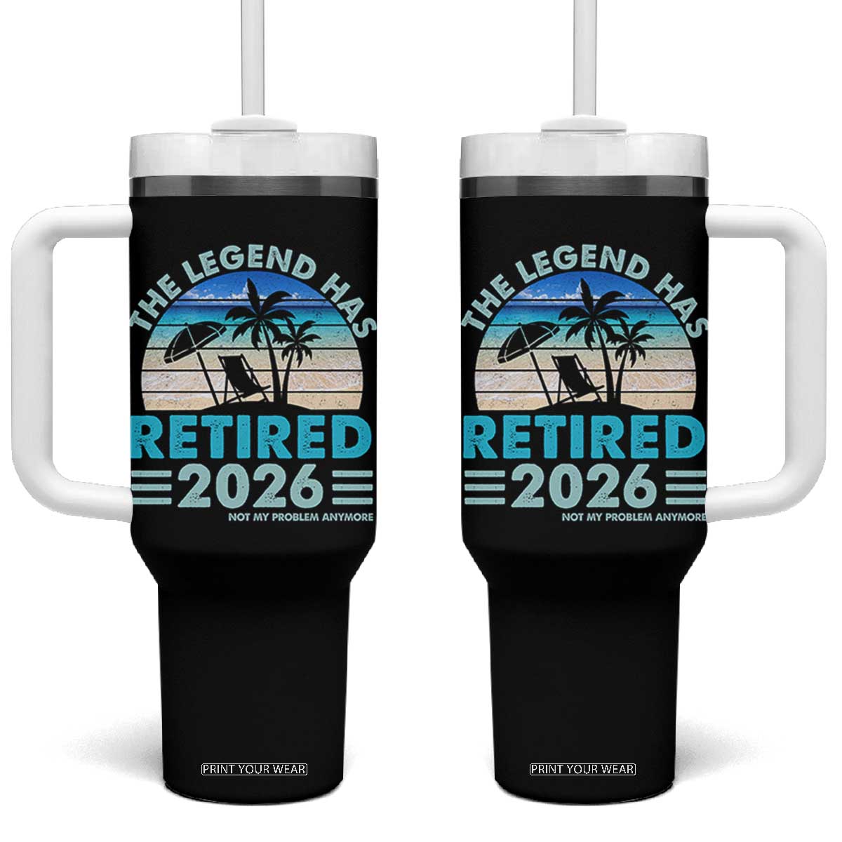 The Legend Has Retired 2026 Tumbler With Handle Vintage Tropical Beach Sunset Graphic Ocean Vibes TS10 One Size: 40 oz Black Print Your Wear