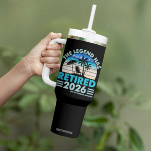 The Legend Has Retired 2026 Tumbler With Handle Vintage Tropical Beach Sunset Graphic Ocean Vibes