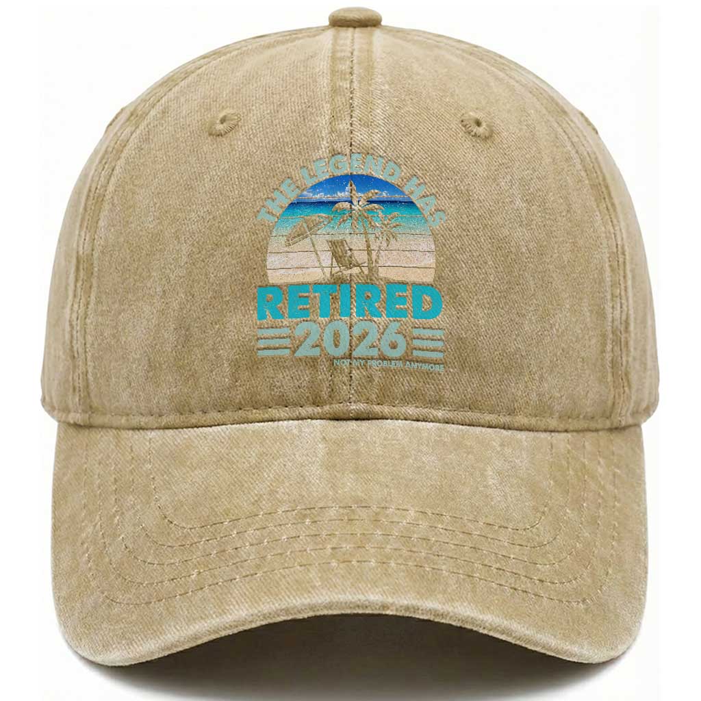 The Legend Has Retired 2026 Washed Cotton Baseball Cap Vintage Tropical Beach Sunset Graphic Ocean Vibes