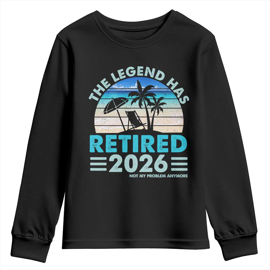 The Legend Has Retired 2026 Youth Sweatshirt Vintage Tropical Beach Sunset Graphic Ocean Vibes TS10 Black Print Your Wear