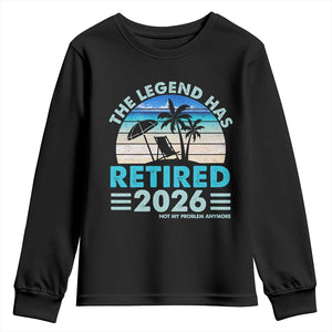 The Legend Has Retired 2026 Youth Sweatshirt Vintage Tropical Beach Sunset Graphic Ocean Vibes TS10 Black Print Your Wear