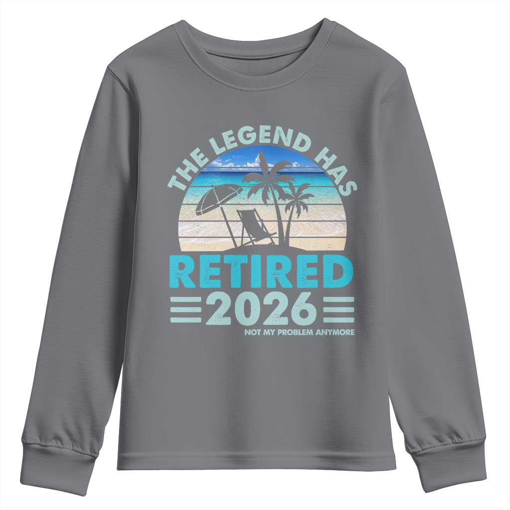 The Legend Has Retired 2026 Youth Sweatshirt Vintage Tropical Beach Sunset Graphic Ocean Vibes TS10 Charcoal Print Your Wear