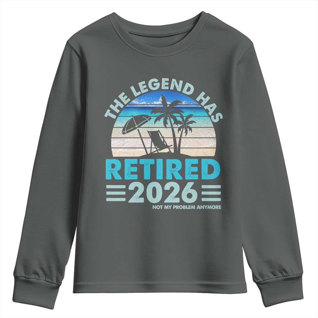 The Legend Has Retired 2026 Youth Sweatshirt Vintage Tropical Beach Sunset Graphic Ocean Vibes TS10 Dark Heather Print Your Wear