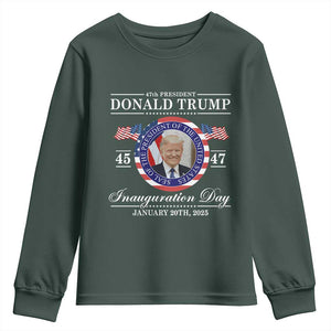 President Donald Trump Inauguration Day 2025 Memorabilia Youth Sweatshirt TS10 Dark Forest Green Print Your Wear