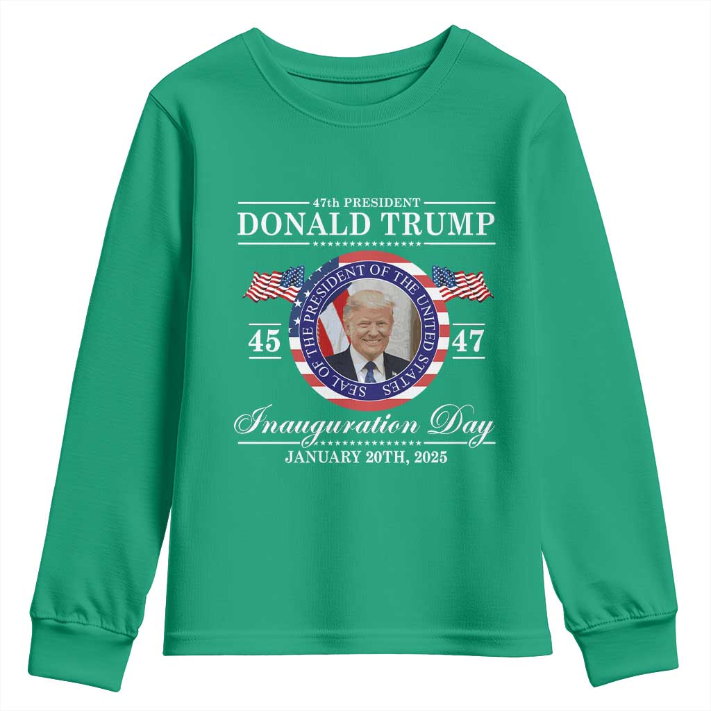 President Donald Trump Inauguration Day 2025 Memorabilia Youth Sweatshirt TS10 Irish Green Print Your Wear