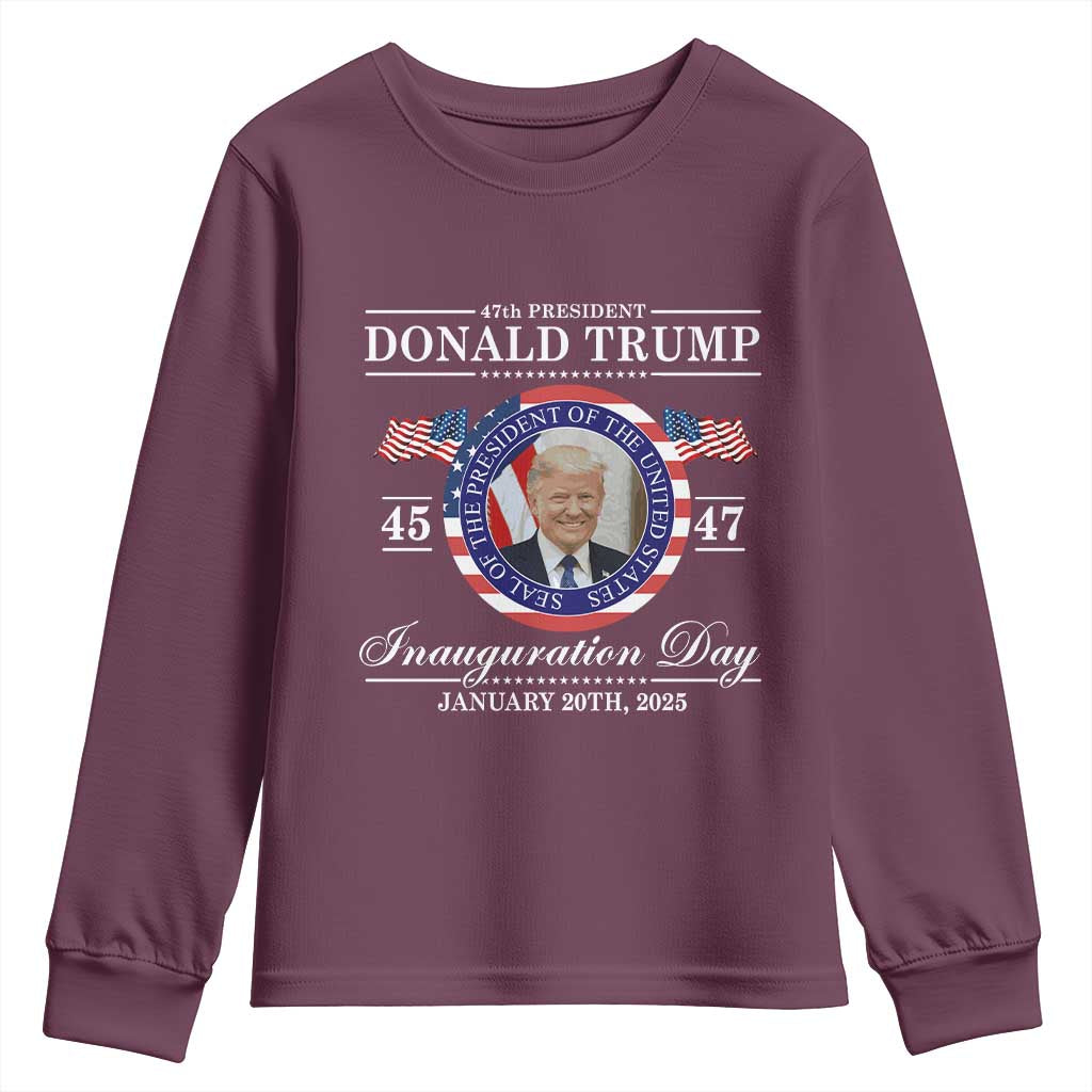 President Donald Trump Inauguration Day 2025 Memorabilia Youth Sweatshirt TS10 Maroon Print Your Wear