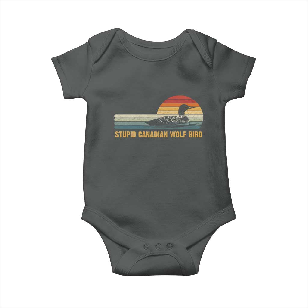 Stupid Canadian Wolf Bird Baby Onesie Retro LGBT Hockey Fan TS10 Dark Heather Print Your Wear