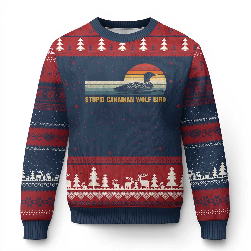 Stupid Canadian Wolf Bird Ugly Christmas Sweater Retro LGBT Hockey Fan TS10 Navy Red Print Your Wear
