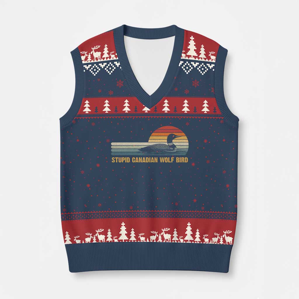 Stupid Canadian Wolf Bird V-Neck Knit Sweater Vest Retro LGBT Hockey Fan TS10 Navy Red Print Your Wear
