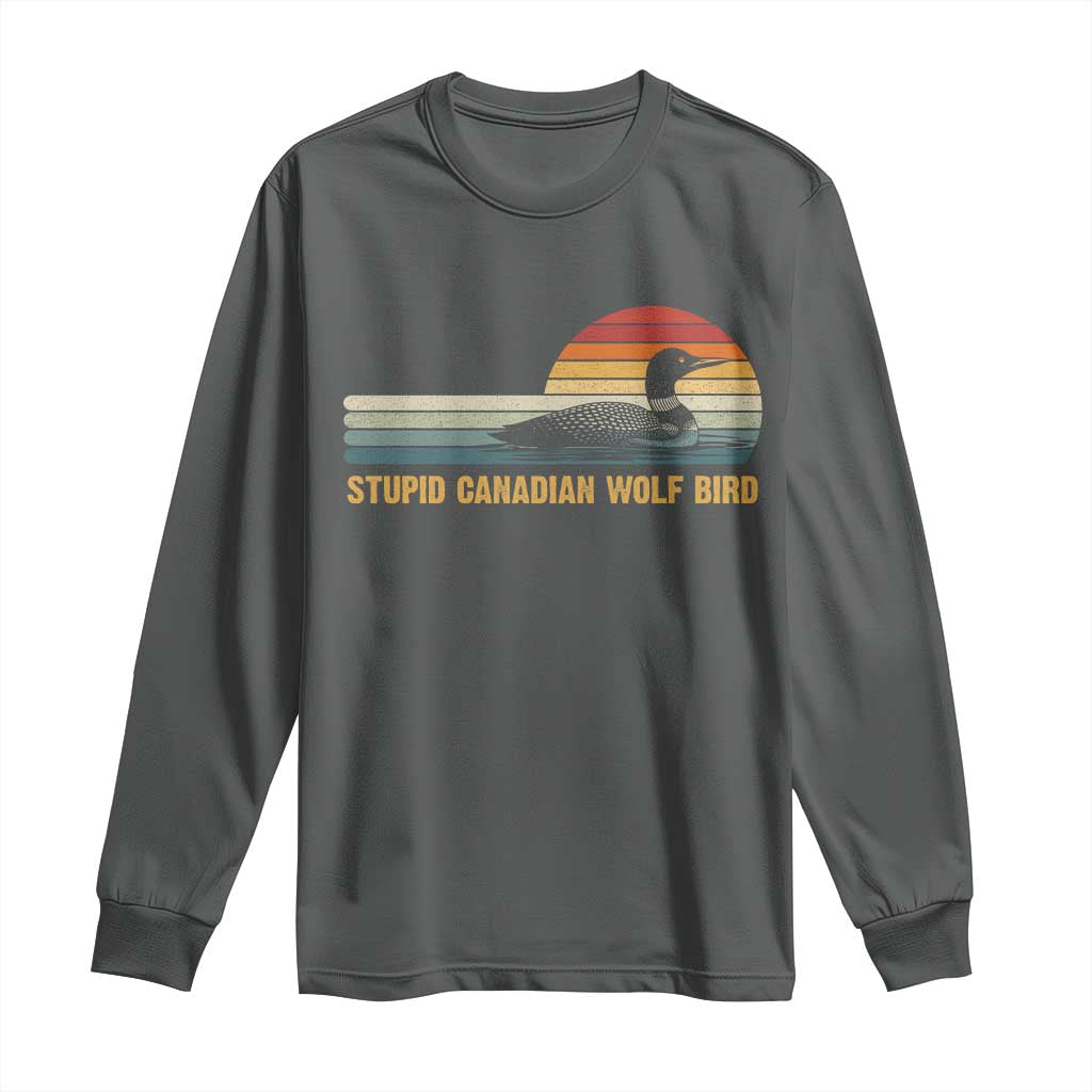 Stupid Canadian Wolf Bird Long Sleeve Shirt Retro LGBT Hockey Fan TS10 Dark Heather Print Your Wear