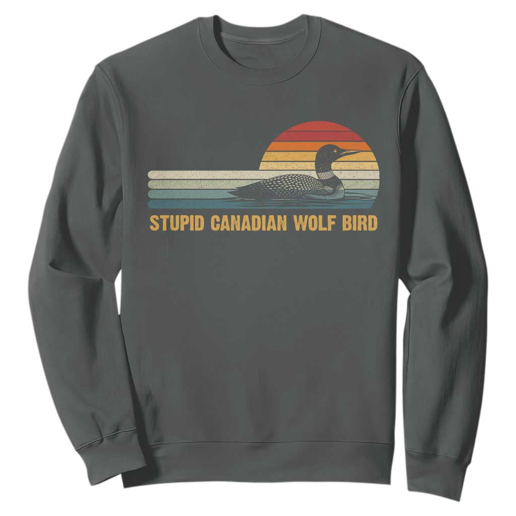Stupid Canadian Wolf Bird Sweatshirt Retro LGBT Hockey Fan TS10 Dark Heather Print Your Wear