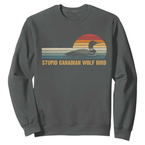 Stupid Canadian Wolf Bird Sweatshirt Retro LGBT Hockey Fan TS10 Dark Heather Print Your Wear
