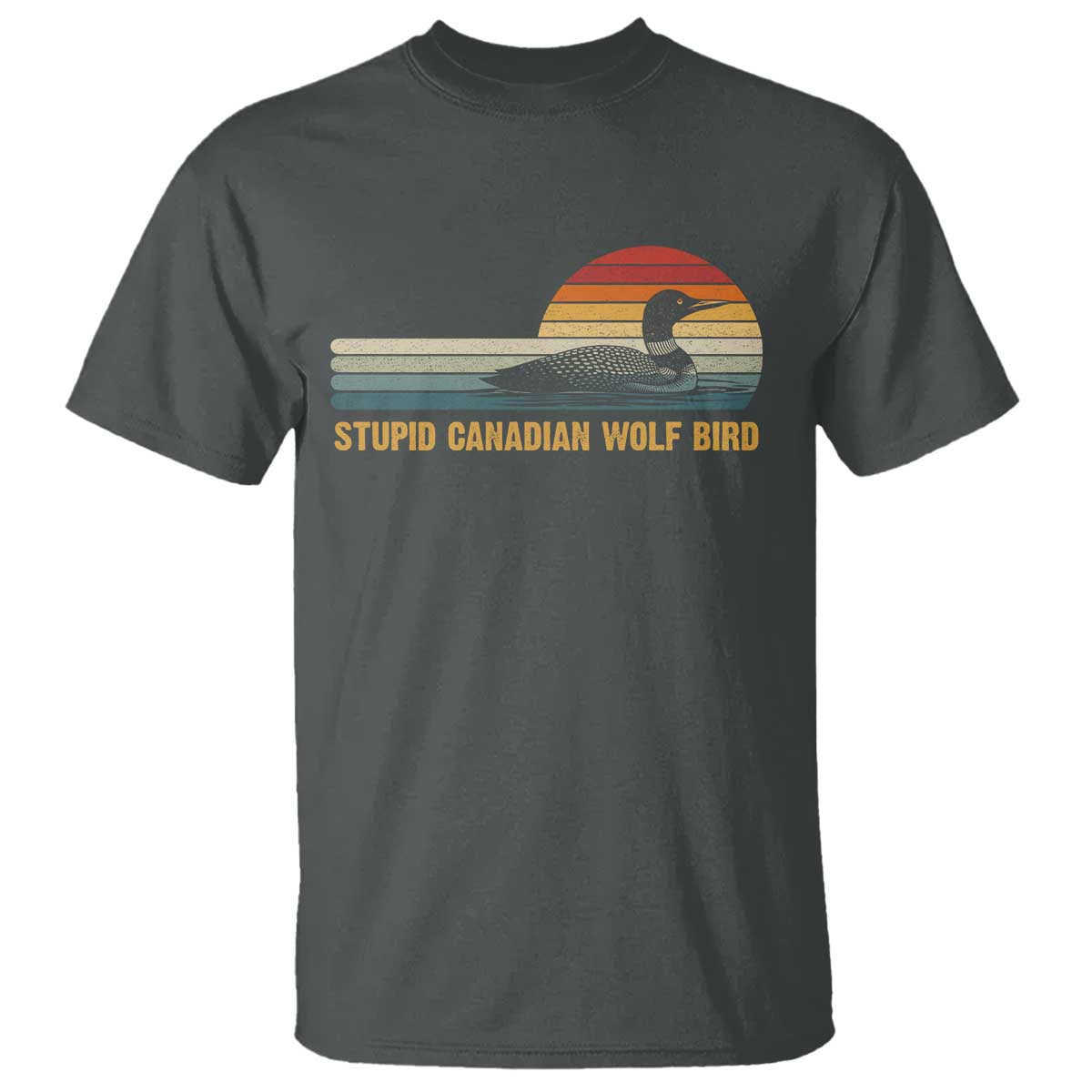 Stupid Canadian Wolf Bird T Shirt - Retro LGBT Hockey Fan Pride Tee TS10 Dark Heather Print Your Wear