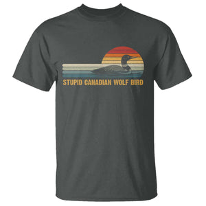 Stupid Canadian Wolf Bird T Shirt - Retro LGBT Hockey Fan Pride Tee TS10 Dark Heather Print Your Wear