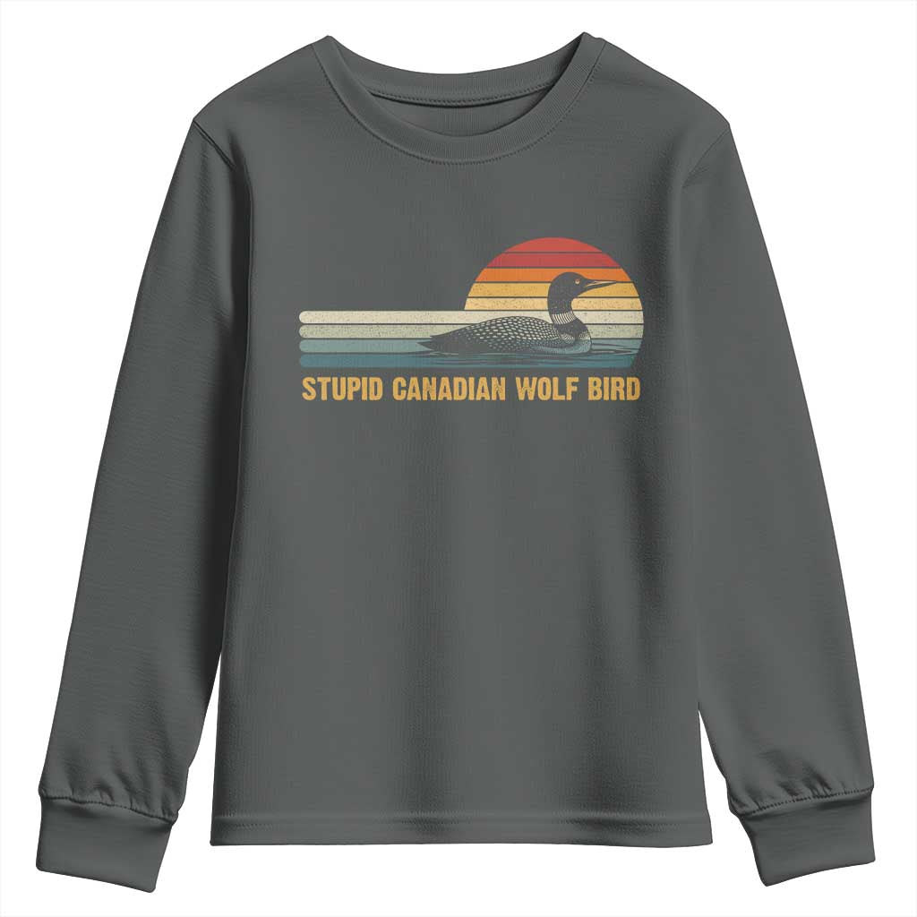 Stupid Canadian Wolf Bird Youth Sweatshirt Retro LGBT Hockey Fan TS10 Dark Heather Print Your Wear
