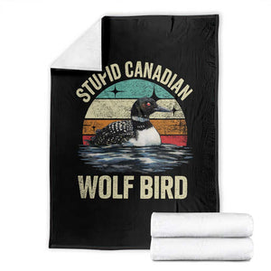 Stupid Canadian Wolf Bird Throw Blanket Funny Retro LGBT Romance Hockey Fan TS10 Black Print Your Wear