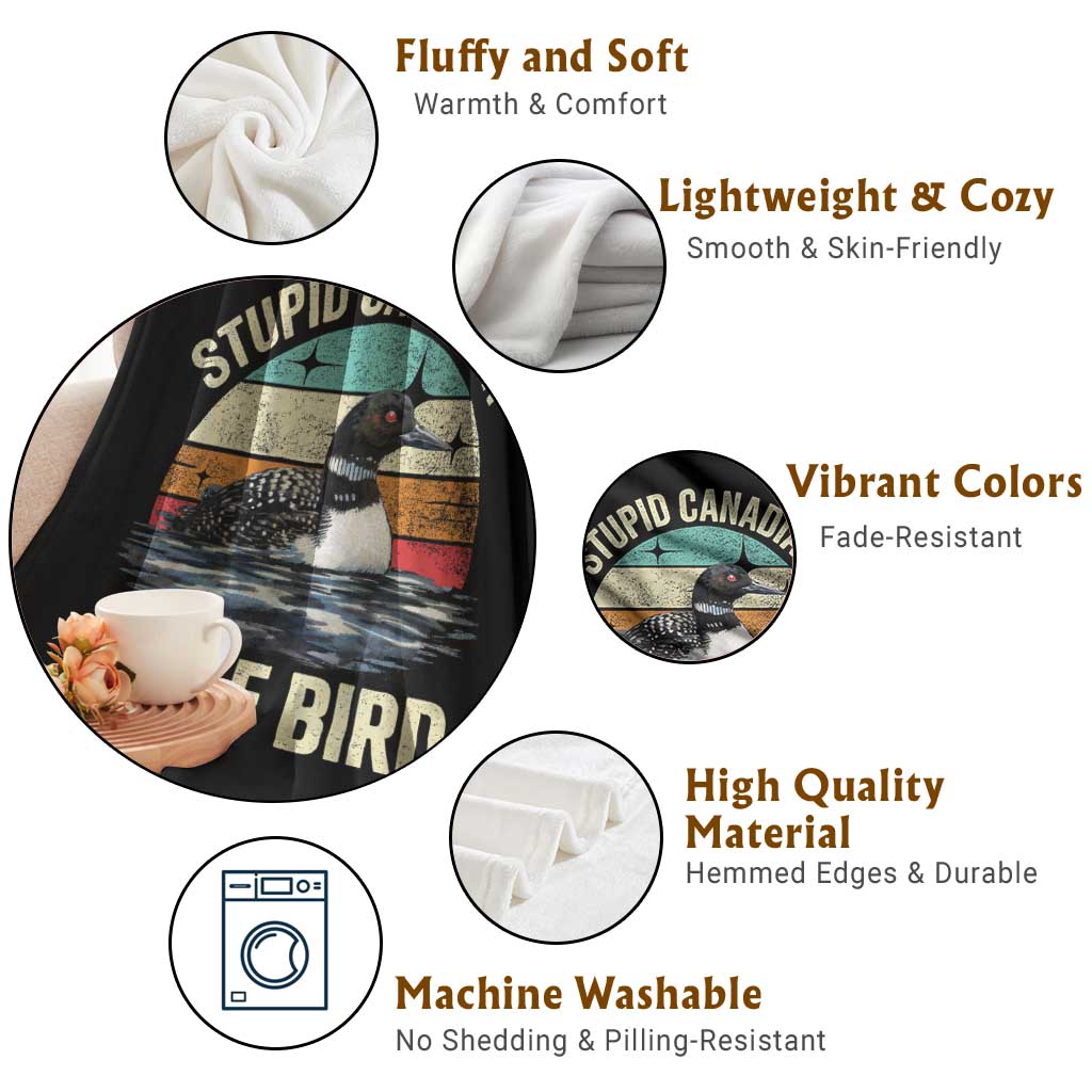 Stupid Canadian Wolf Bird Throw Blanket Funny Retro LGBT Romance Hockey Fan TS10 Print Your Wear