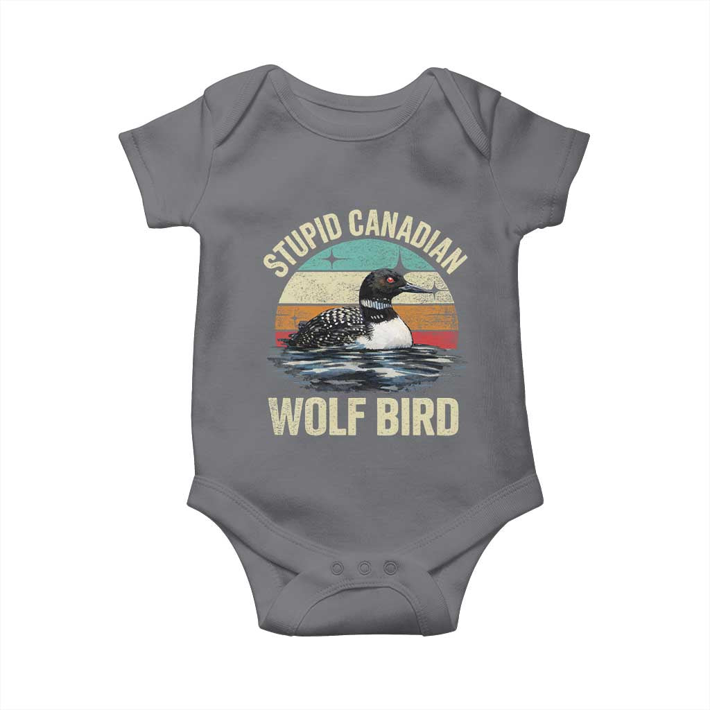 Stupid Canadian Wolf Bird Baby Onesie Funny Retro LGBT Romance Hockey Fan TS10 Charcoal Print Your Wear