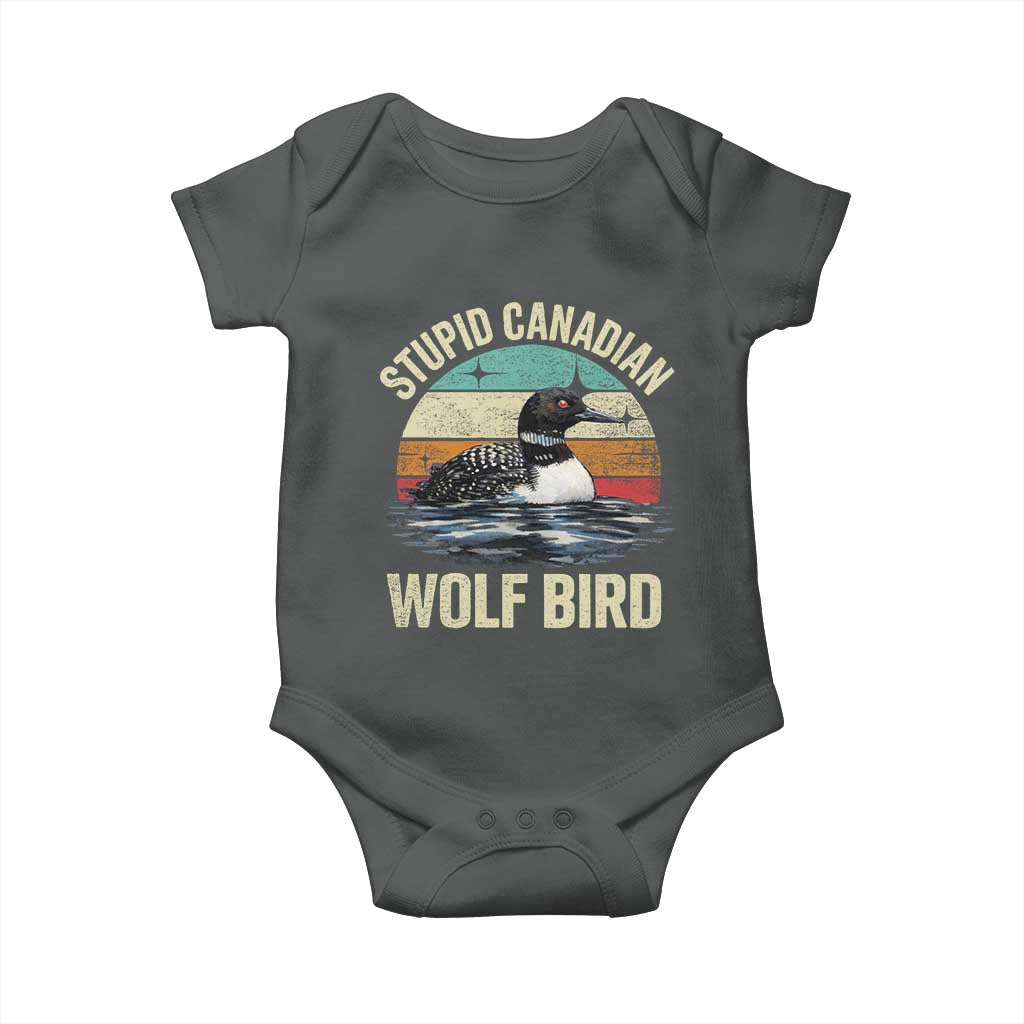 Stupid Canadian Wolf Bird Baby Onesie Funny Retro LGBT Romance Hockey Fan TS10 Dark Heather Print Your Wear
